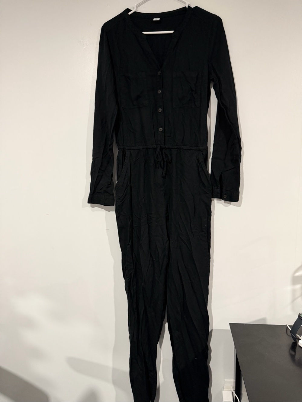 Old Navy Black Long-Sleeve Button Front Jumpsuit
